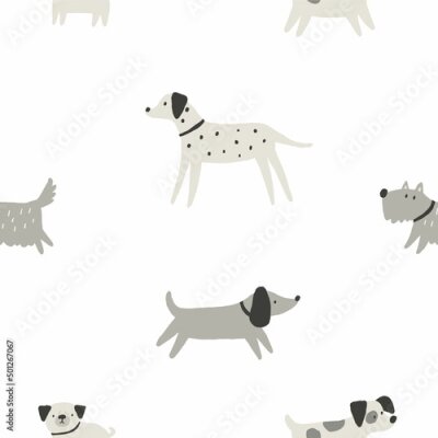 Papier peint à motif  Chiens mignons sur fond blanc