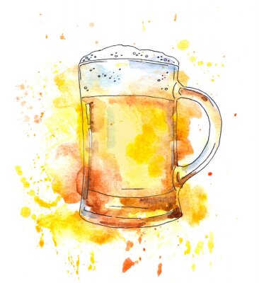Sticker  Chope à Biere. Aquarelle avec gouttes et éclaboussures, style original