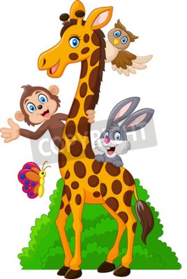 Sticker  Chouette lapin et singe sur une girafe