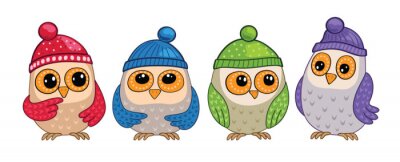 Sticker  Chouettes bébé en chapeaux