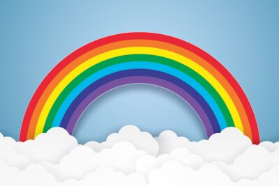 Sticker  Ciel bleu avec un arc-en-ciel et des nuages