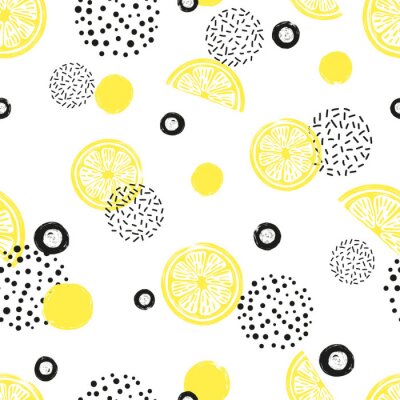 Papier peint à motif  Citrons et cercles à motifs