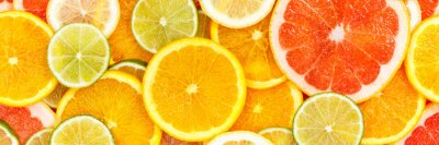 Sticker  Citrus fruits collection food background banner oranges lemons limes grapefruit fresh fruit