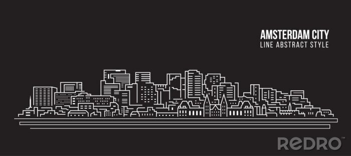 Sticker  Cityscape Building Line art Illustration Vectorielle - Ville d'Amsterdam