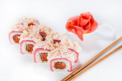 Sticker  Closeup, rouleau, sushi, baguettes, gingembre, (shallow dof)