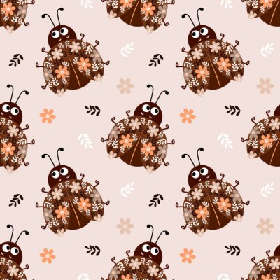Sticker  Coccinelles joyeuses abstraites et fleurs