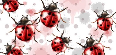 Sticker  Coccinelles sur fond aquarellé