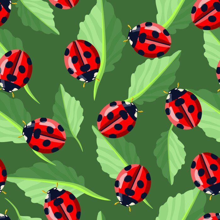 Sticker  Coccinelles sur fond vert feuillu