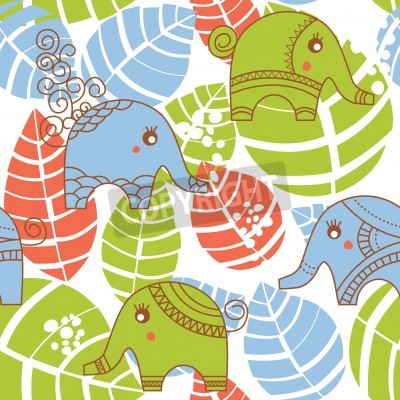 Sticker  Collage multicolore d'éléphants et de feuilles décoratifs