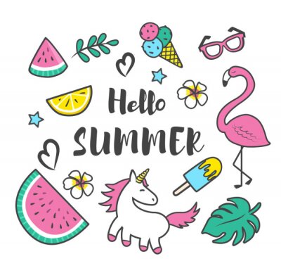 Sticker  Collection d'été. Ensemble d'icônes de l'été et éléments de conception.