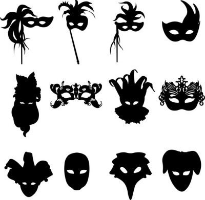 Collection de carnaval vénitien masques fond silhouette