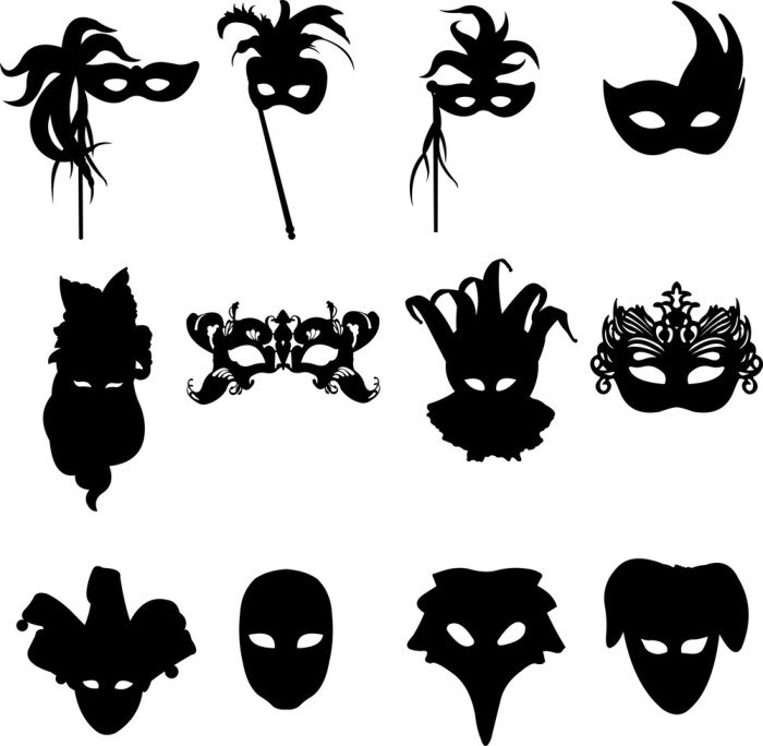 Sticker  Collection de carnaval vénitien masques fond silhouette