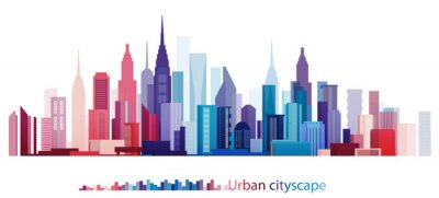 Sticker  Coloré, bâtiment, ville, urbain, Cityscape, résumé, ville, scène, crépuscule, ville