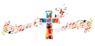 Sticker  Coloré, croix, musique, notes