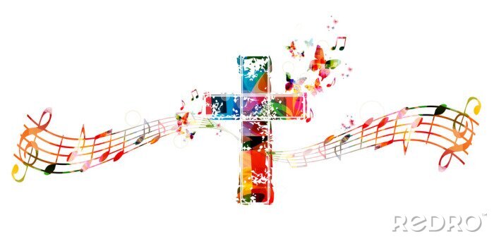 Sticker  Coloré, croix, musique, notes