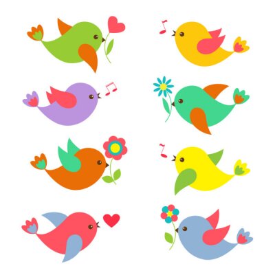 Sticker  Coloré, ressort, Oiseaux, fleurs
