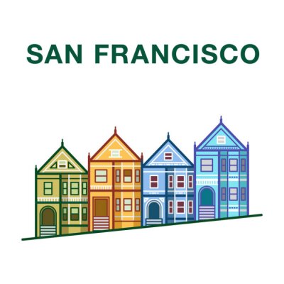 Sticker  Coloré, San, francisco, rue, Illustration, victorien, Maisons ...