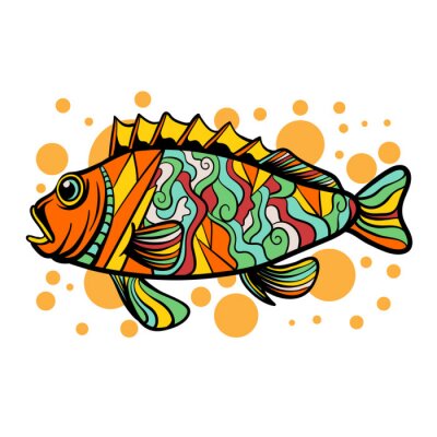 Sticker  Colorful fish illustration with pop art style. Fish creative design for web, sticker, tshirt, poster, or wall art.
