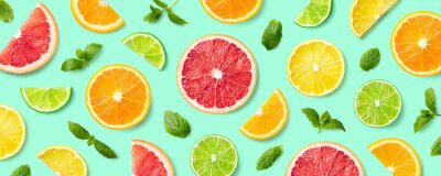 Sticker  Colorful pattern of citrus fruit slices and mint leaves