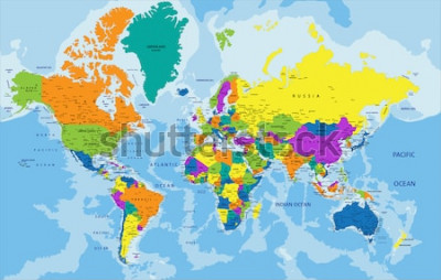 Sticker  Colorful World political map with clearly labeled, separated layers. Vector illustration.
