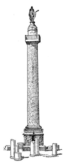 Sticker  Column of Trajan, vintage illustration.