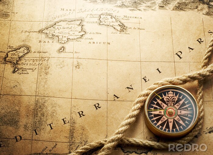 Sticker  compas sur la carte vintage 1732