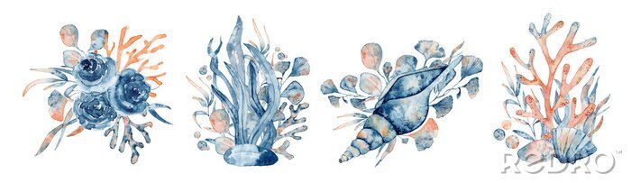 Sticker  Composition aquarelle avec récif corallien