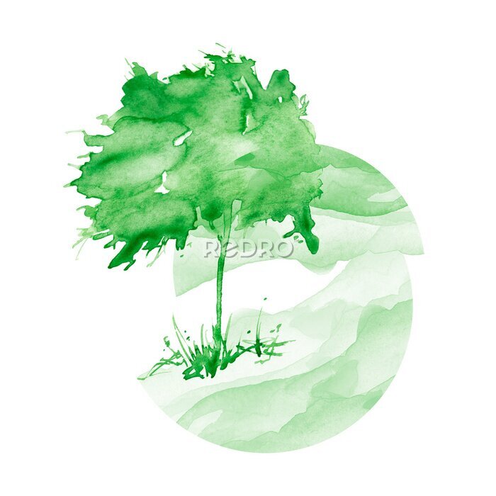 Sticker  Composition avec un arbre aquarelle