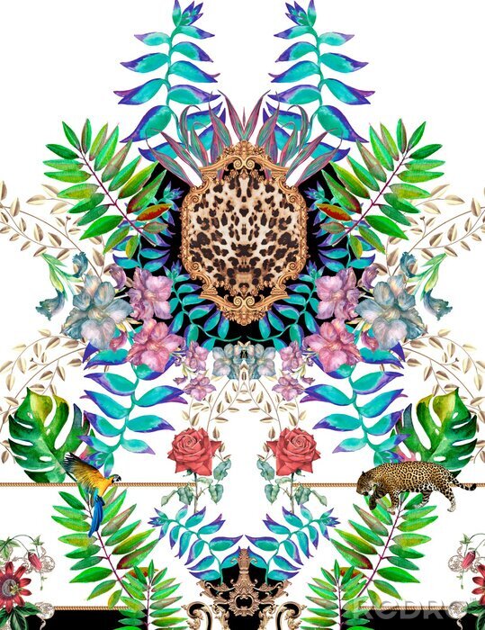 Sticker  Composition colorée avec des plantes et des animaux
