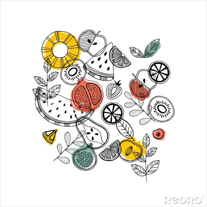 Sticker  Composition de fruits. Illustration de style scandinave.