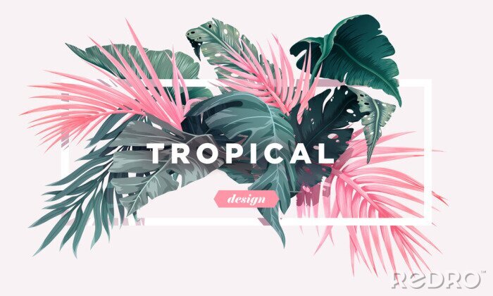 Sticker  Composition des feuilles et des fleurs de palmier