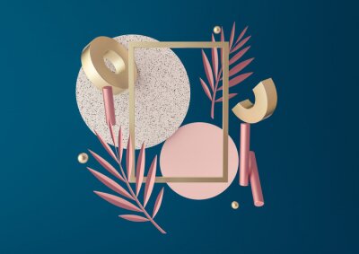 Sticker  composition spatiale 3d avec des brindilles roses