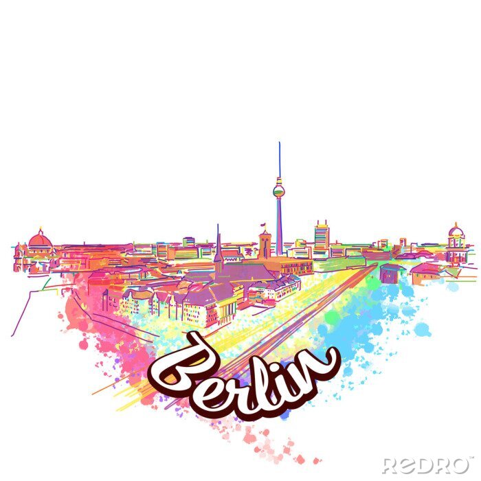 Sticker  Concept d'Art de dessin Skyline de Berlin