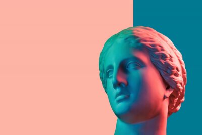 Sticker  Contemporary art concept collage with antique statue head in a surreal style. Modern unusual art.