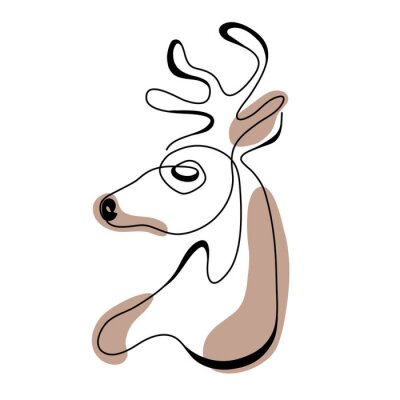 Sticker  Continuous line drawing abstract deer. Modern one line animal illustration, aesthetic contour. Head of Christmas Santa reindeer for greeting cards, prints, poster, sticker, logo. banner. Vector