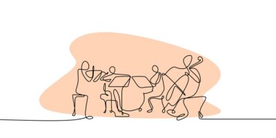 Sticker  continuous line drawing of jazz classical music concert performance on the stage.