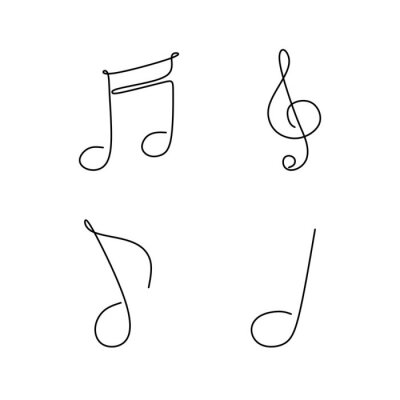 Sticker  continuous line drawing of note music symbol set collection