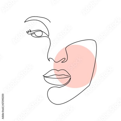 Sticker  Continuous line, drawing of set faces and hairstyle, fashion concept, woman beauty minimalist, 