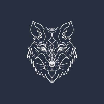 Sticker  Contour de faae de loup blanc polaire. Style tribal Boho. Ligne ethnique ornements