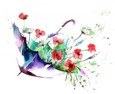 Sticker  Coquelicots dans un parapluie