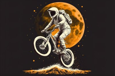 Sticker  Cosmonaute à vélo dans l'espace de l'univers