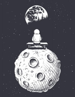 Cosmonaute assis sur un banc sur la lune regardant la Terre