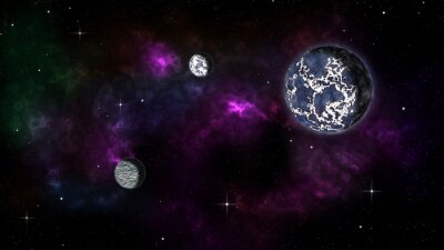 Cosmos de la planète sur fond de nébuleuse violette