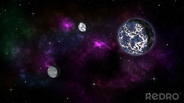 Sticker  Cosmos de la planète sur fond de nébuleuse violette