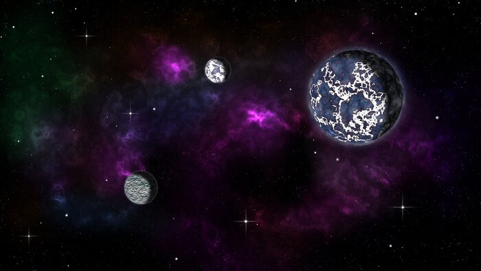 Sticker  Cosmos de la planète sur fond de nébuleuse violette