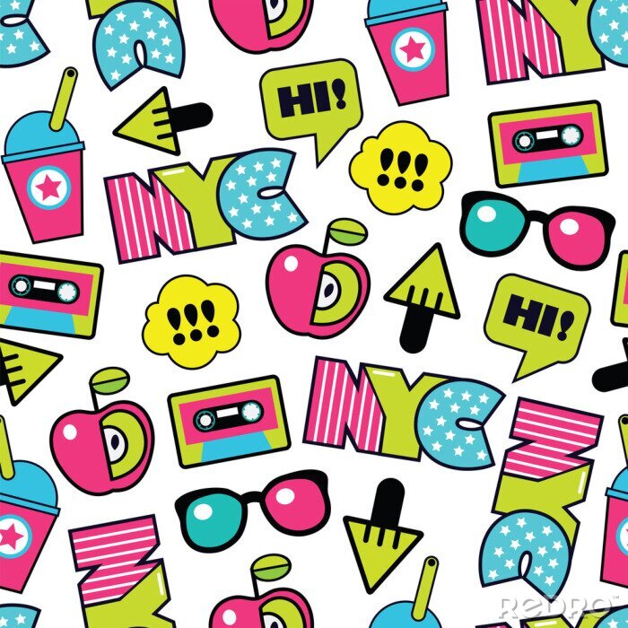 Sticker  couleur modèle sans couture américain tendance avec des étiquettes