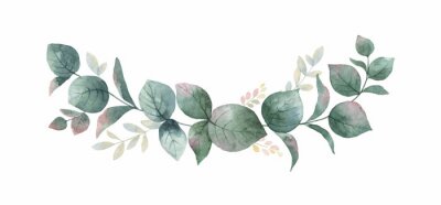 Sticker  Couronne de vecteur aquarelle avec des feuilles et des branches d'eucalyptus vert.