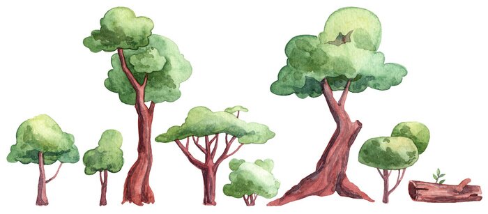 Sticker  Couronnes vertes d'arbres aquarelles