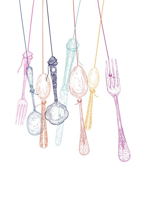 Sticker  Couverts pastel suspendus à des ficelles