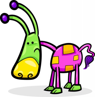 Sticker  Créature colorée drôle de bande dessinée avec des tentacules